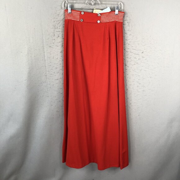 Vintage Celanese Maxi Skirt Women 14 Retro Polyester 70s Sailor Preppy Old Money - Picture 1 of 16